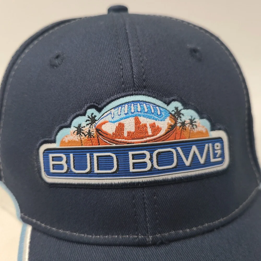 Vintage Bud‎ Bowl Hat Adjustable Bud Light Blue White Football 2007 Super Bowl